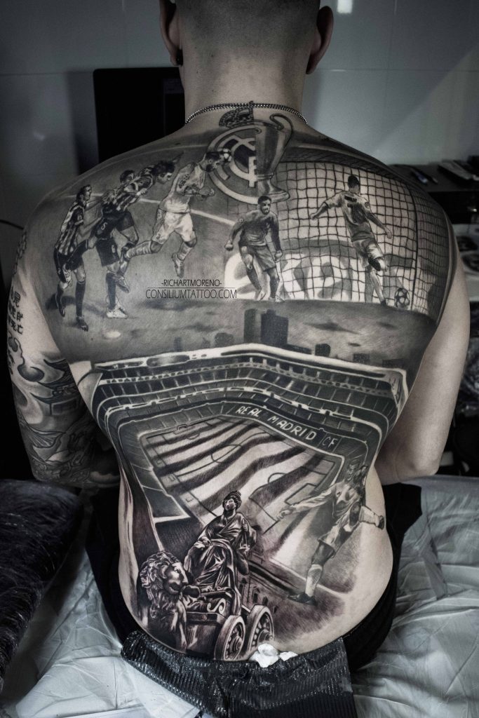 tatuaje  espalda Champions Cibeles Santiago Bernabéu  consilium tattoo studio  (CTS)